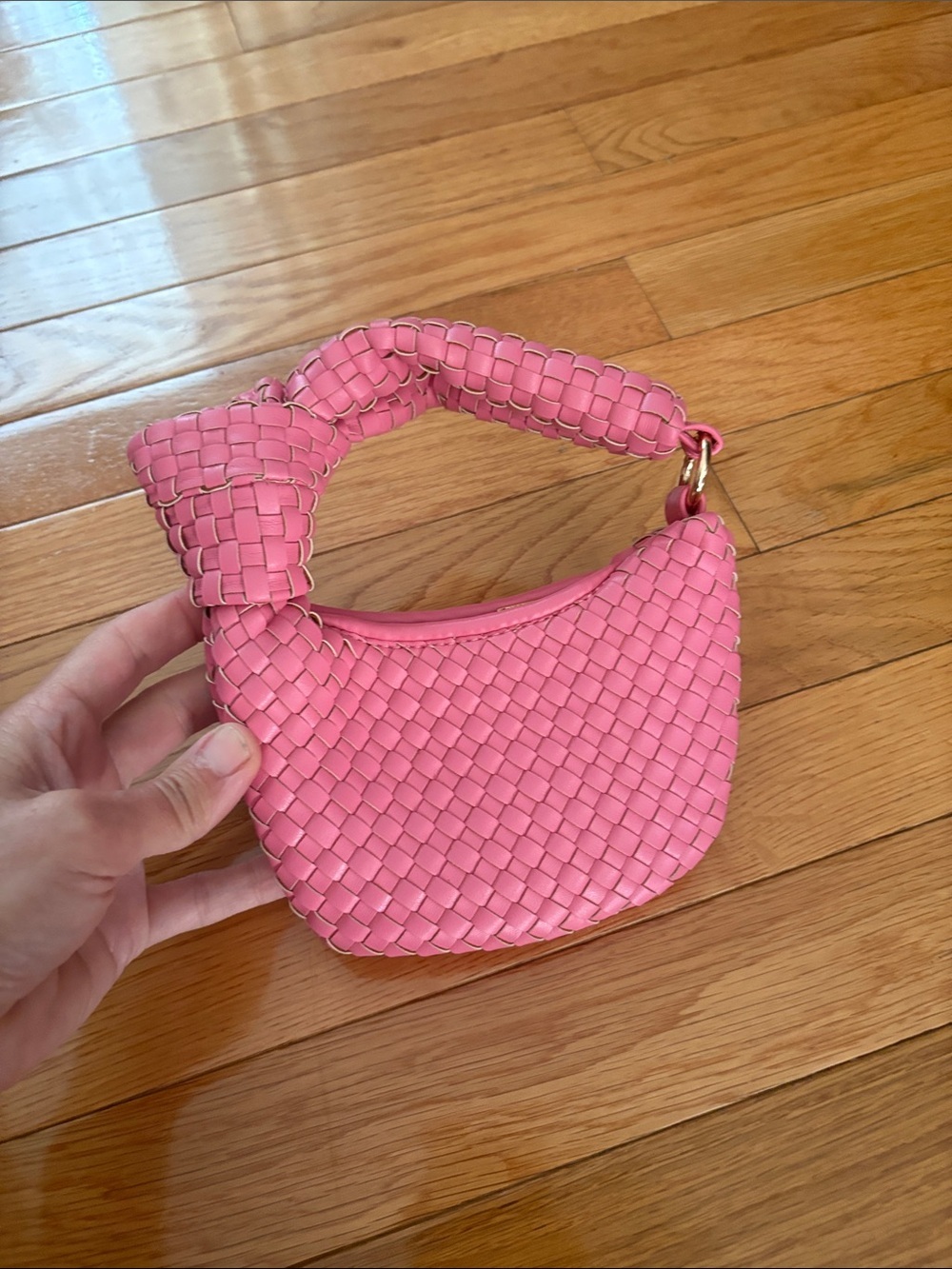 Melie Bianco Pink Woven Knot-Handle Mini Bag